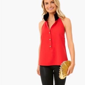 Tuckernuck Red Jagger Halter Blouse with Collar